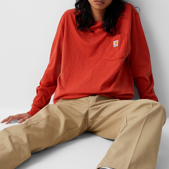 Carhartt oversized burnt orange logo pocket long sleeve shirt NWT - Picture 1 of 7